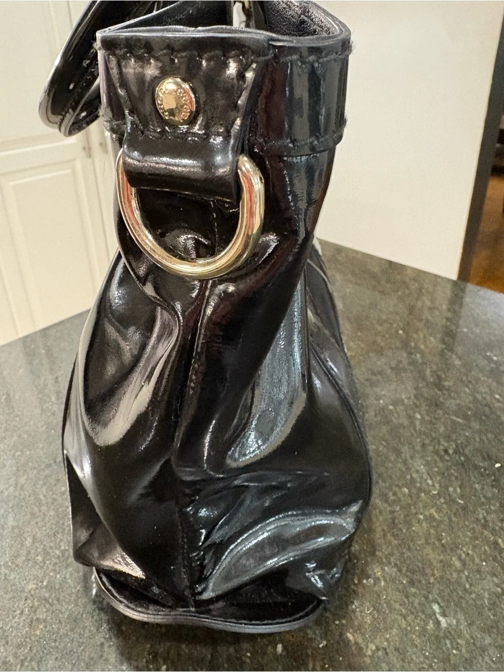 Gucci Black Patent Leather Shoulder Bag with Logo Tag